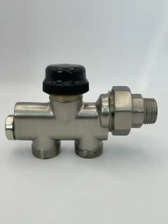 Designový termostatický ventil MONOBLOCK 50mm, 1/2" x EK3/4", přímý, kartáč nerez (J)